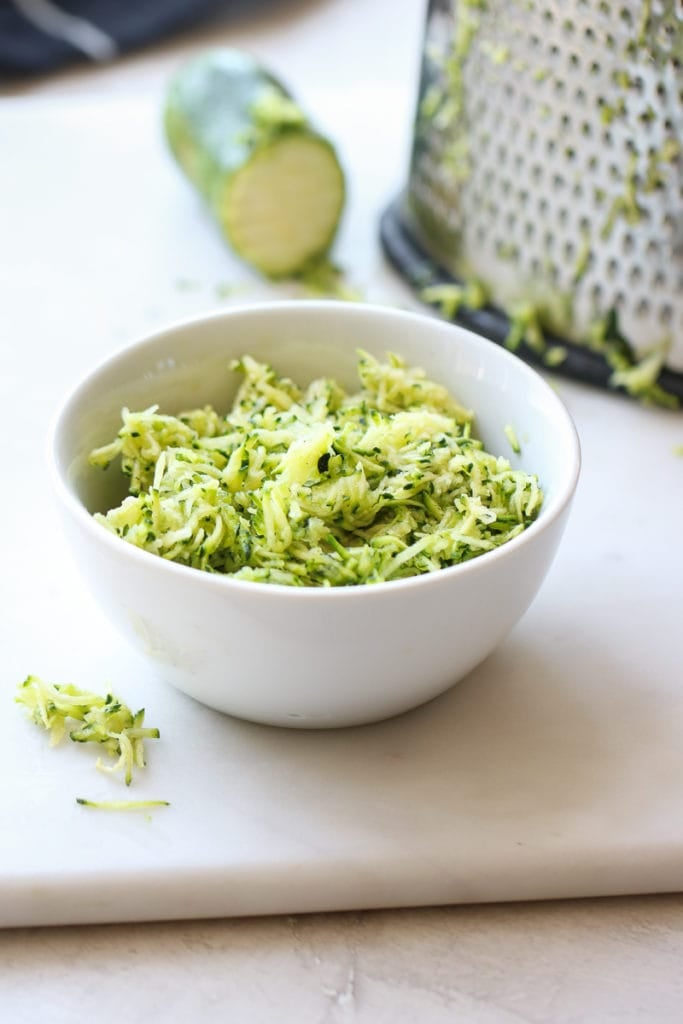 A bowl of grated zucchini