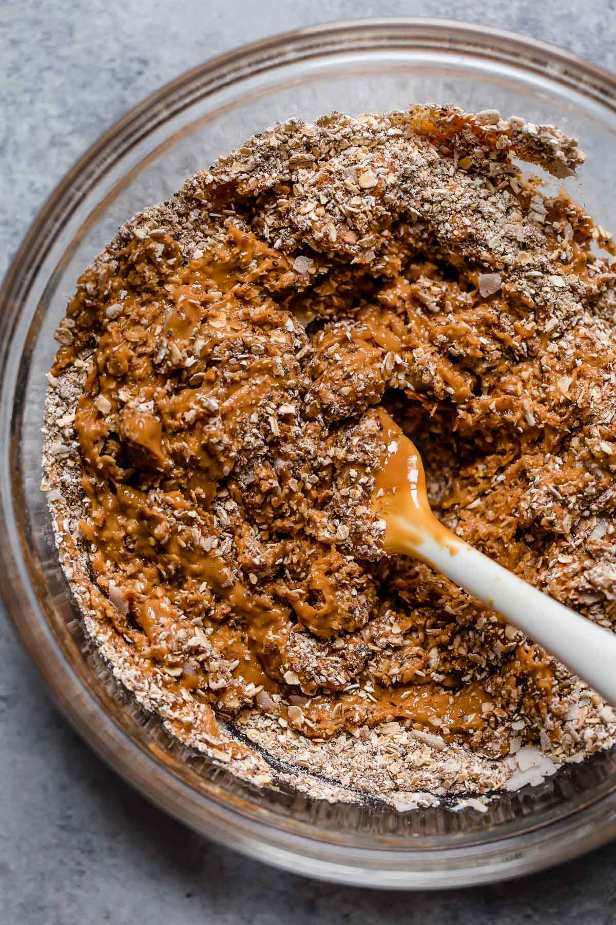 Ingredients for the Peanut Butter Oatmeal Balls in a bowl.