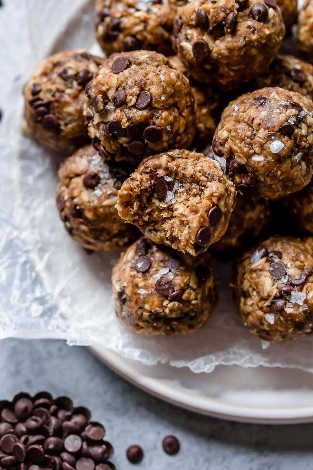 Peanut Butter Oatmeal Balls piled on a platter.