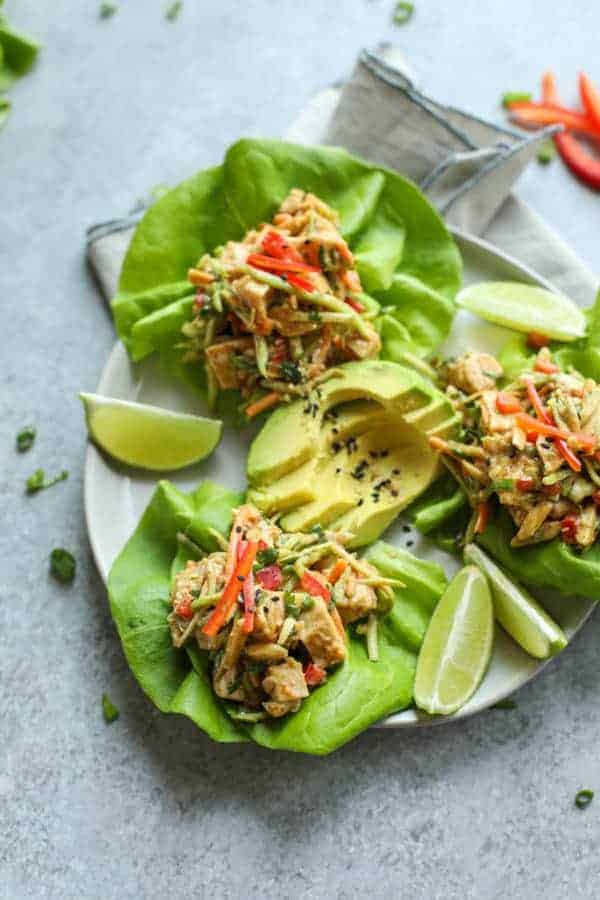 Overhead view of Asian Chicken Salad Lettuce Wraps