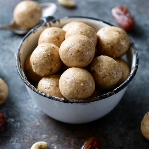A bowl filled with 3-Ingredient Nutty Cashew Bites