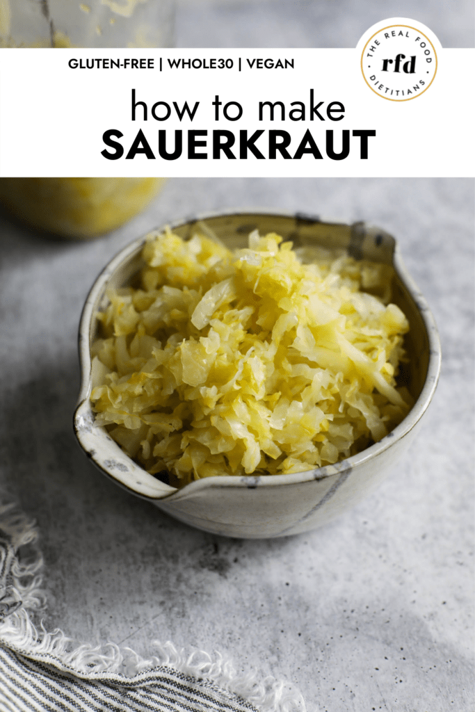 Homemade sauerkraut in a small bowl.