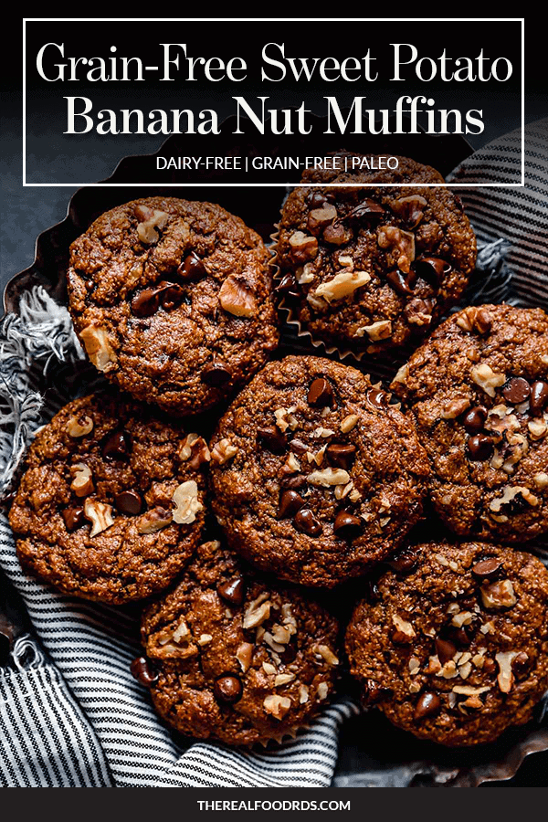 Pin image for Grain-Free Sweet Potato Banana Nut Muffins