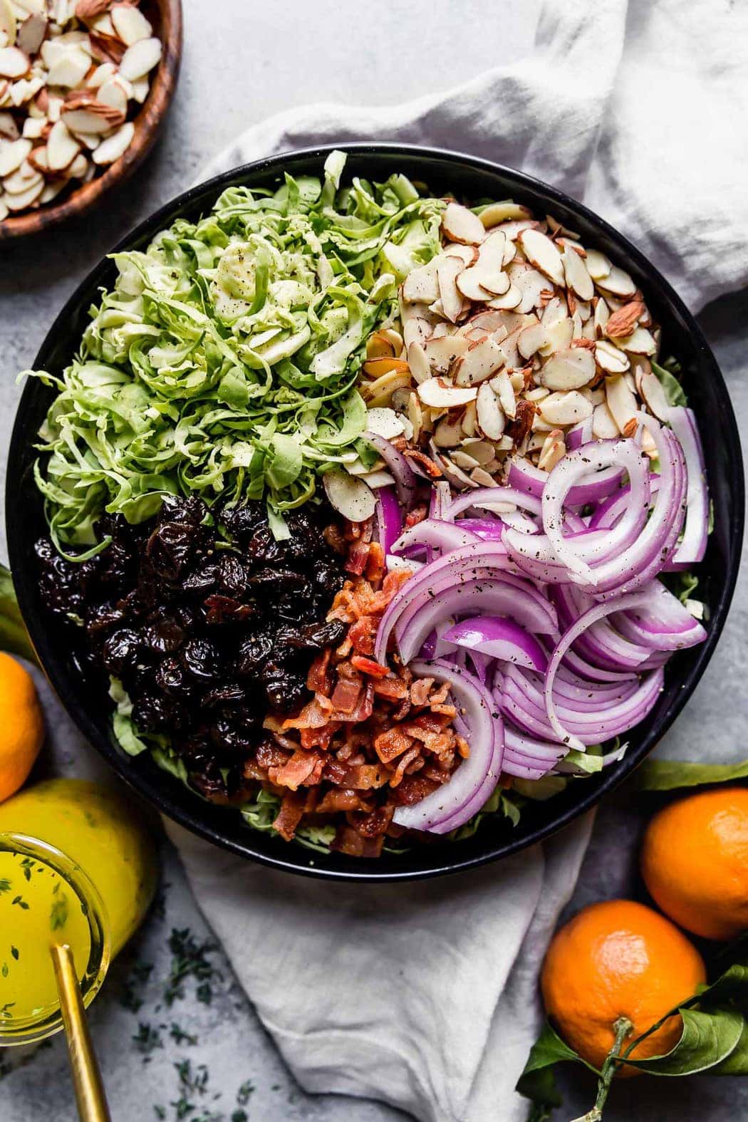Overhead view of a Brussels Sprouts Salad with Citrus Vinaigrette