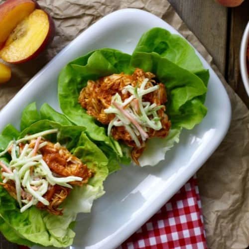 Slow Cooker Peach BBQ Chicken | The Real Food Dietitians | https://maryannjaacobsen.com/slow-cooker-peach-bbq-chicken/
