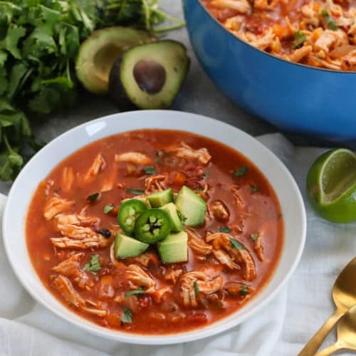 Chicken Tortilla-less Soup | The Real Food Dietitians | https://maryannjaacobsen.com/chickem-tortilla-less-soup/