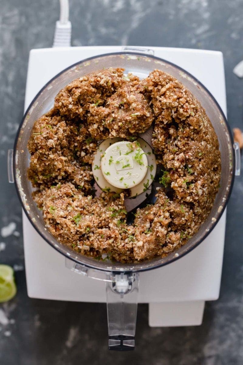 In a food processor, Key Lime Energy Bars freshly processed and mixed together