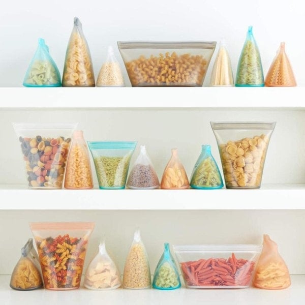 3 shelves filled with zip top bags