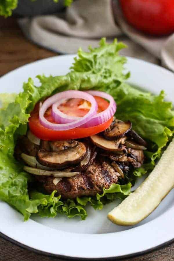 Grilled Bacon Burger on a white plate