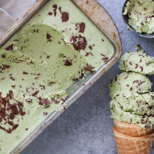 Dairy-free Mint Chocolate Chip Ice Cream | The Real Food Dietitians | https://maryannjaacobsen.com/dairy-free-mint-chocolate-chip-ice-cream/