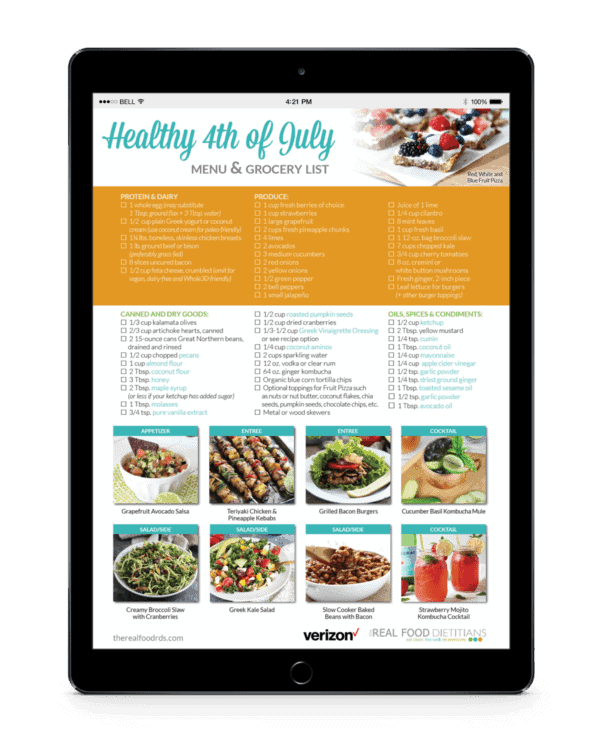 Healthy 4th of July Menu printable grocery list viewed on an ipad