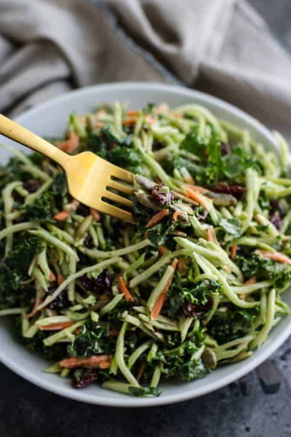 Creamy Broccoli Slaw | The Real Food Dietitians | https://maryannjaacobsen.com/creamy-broccoli-slaw/