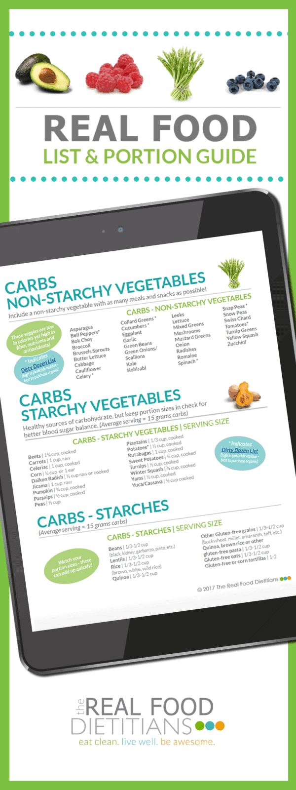 Cut through the info clutter and start eating your way to a healthier you with our FREE downloadable Real Food List & Portion Guide! Gluten-free friendly. | The Real Food Dietitians | https://maryannjaacobsen.com/real-food-list-portion-guide/
