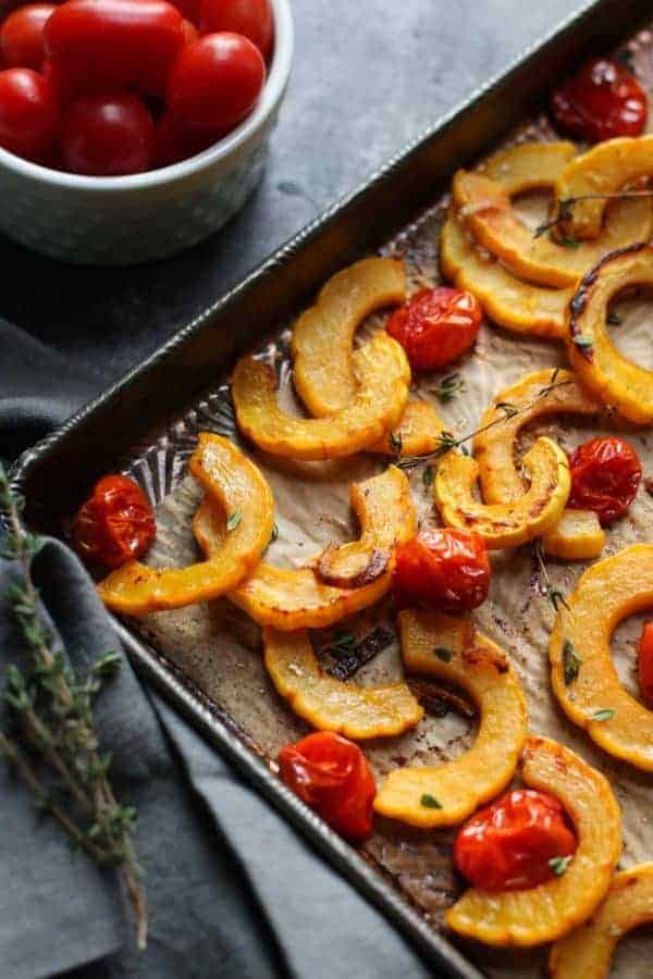 Roasted Delicata Squash with Tomatoes 