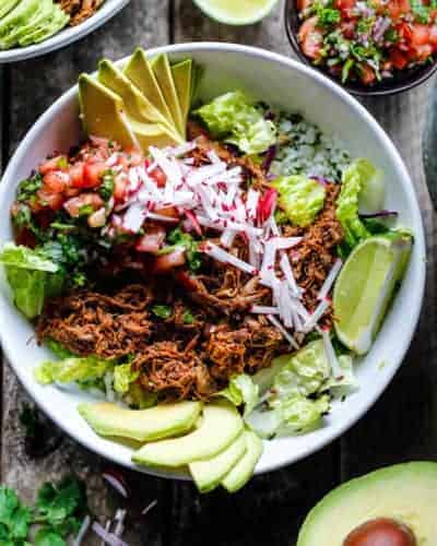 Slow Cooker Ancho Pork in a white bowl