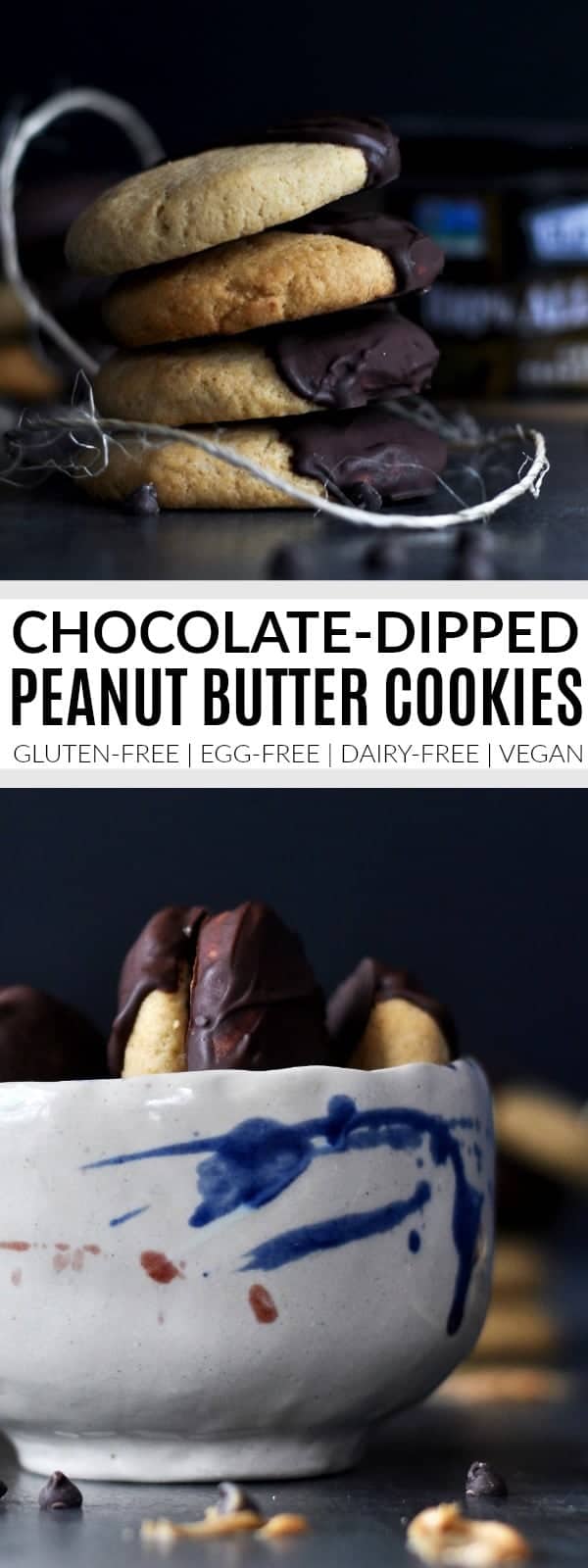 Chocolate-Dipped Peanut Butter Cookies | gluten-free cookies | egg-free cookies | dairy-free cookies | vegan cookies | healthy cookie recipes | homemade peanut butter cookies | healthy peanut butter cookies || The Real Food Dietitians #glutenfreecookies #peanutbuttercookies #healthycookies