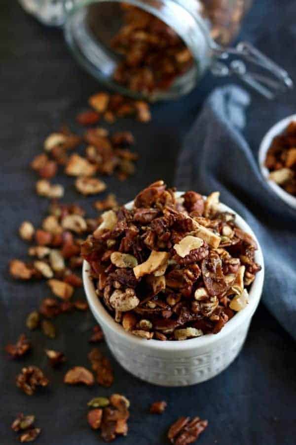 Grain-free Gingerbread Granola in a white cup