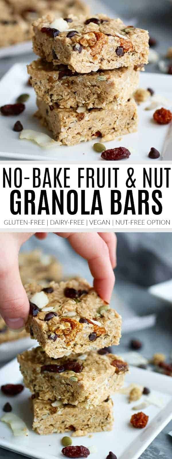 pinterest image for no-bake fruit and nut granola bars