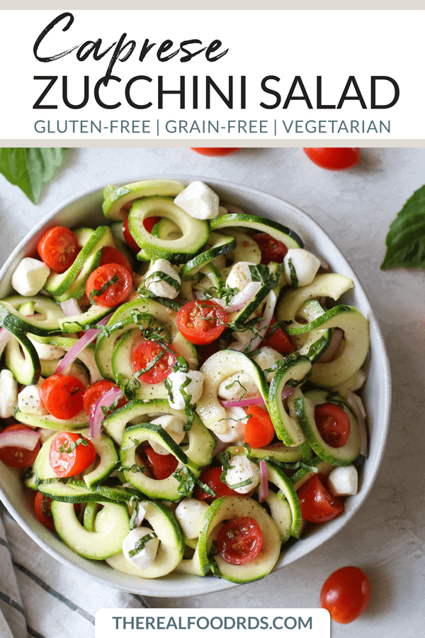 Pinterest image for Caprese Zucchini Salad with Balsamic Vinaigrette