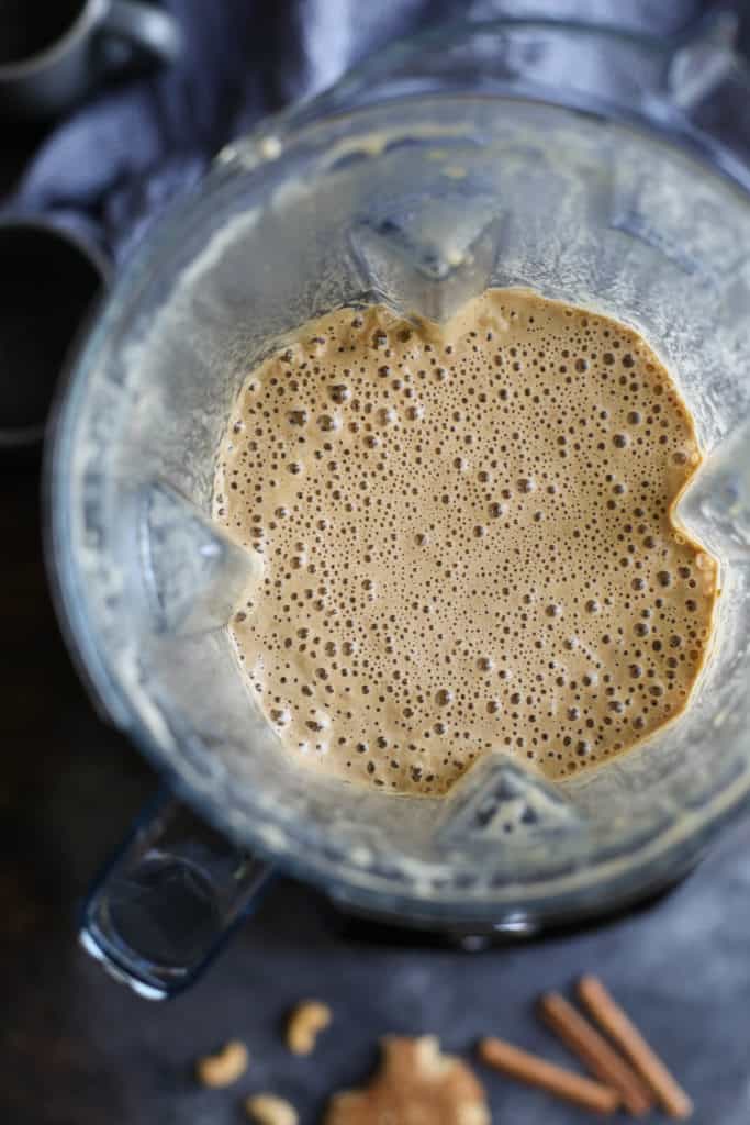 freshly blended Snickerdoodle Cashew Coffee in a blender