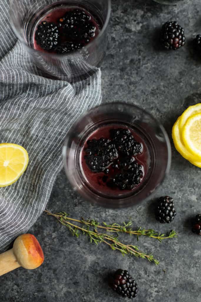 Overhead view of 2 Blackberry Lemon Thyme Sparklers