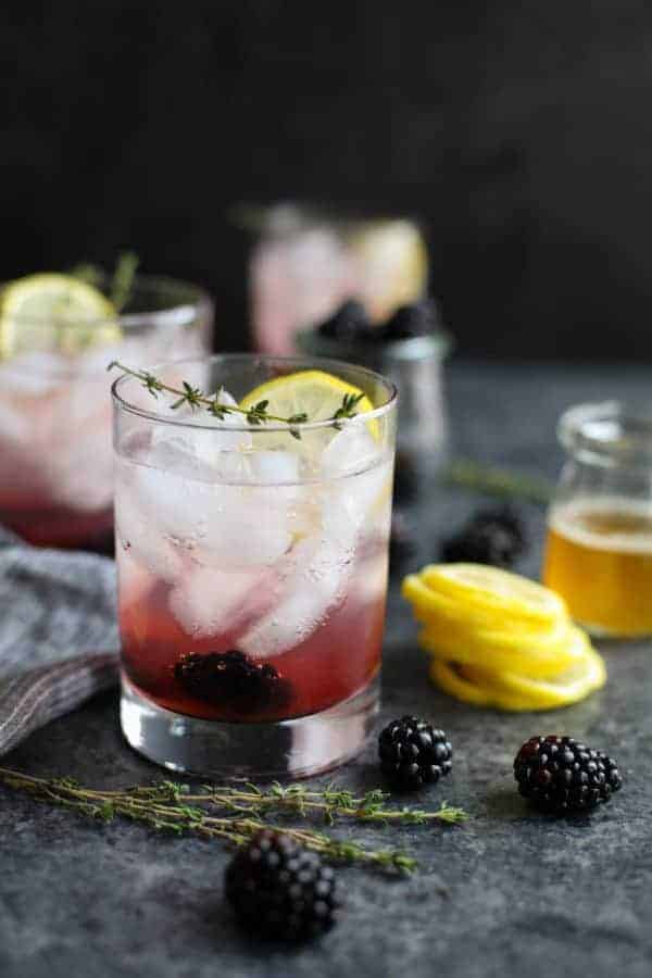 Blackberry Lemon Thyme Sparkler on a table