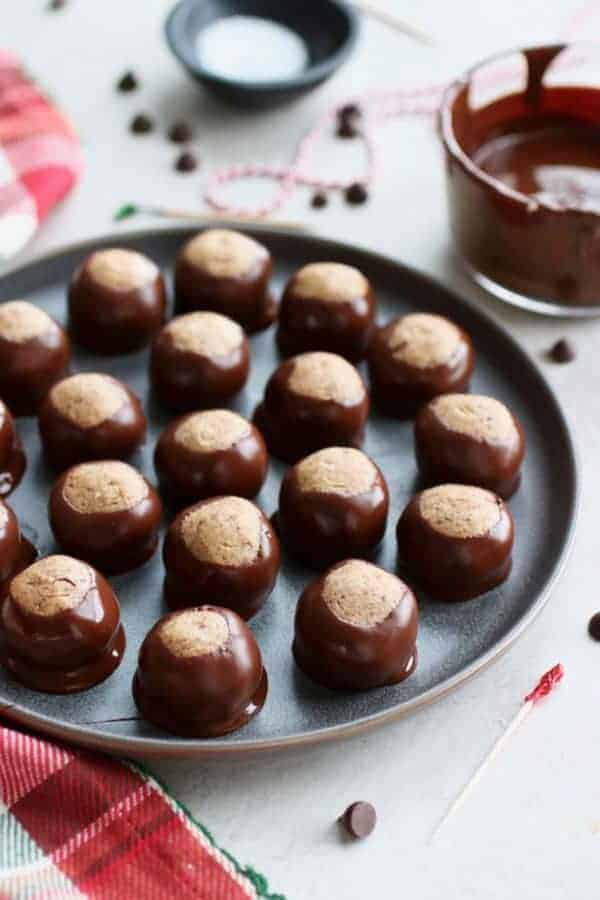Healthy Buckeyes on a gray tray