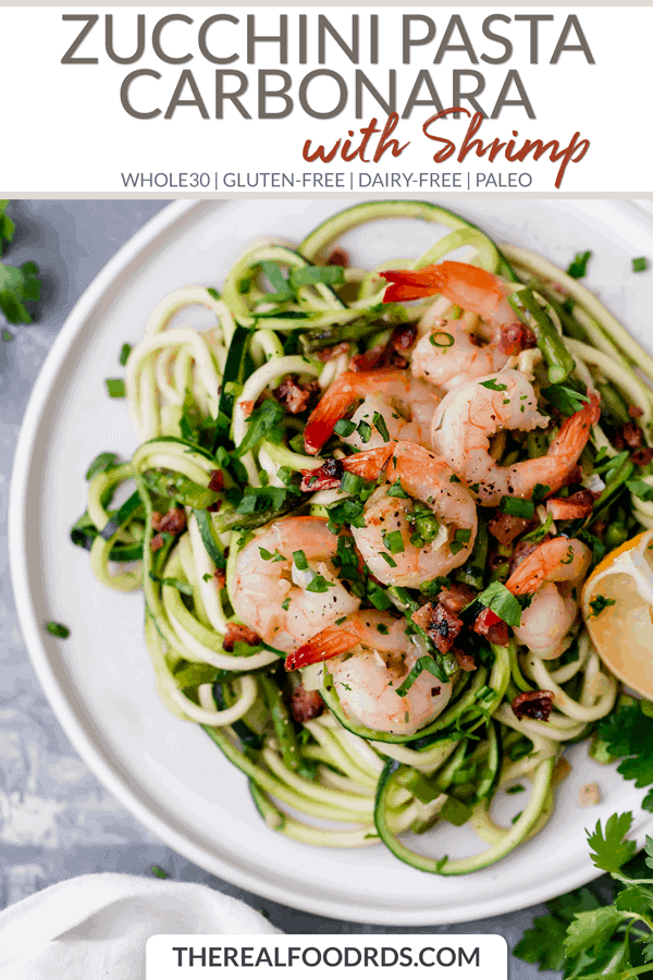 Short Pin Image for Zucchini Pasta Carbonara with Shrimp