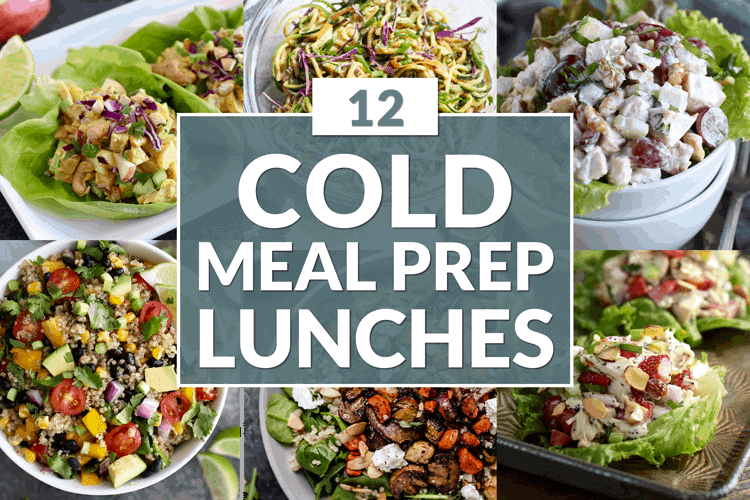 A collage of cold meal prep lunch recipes. 
