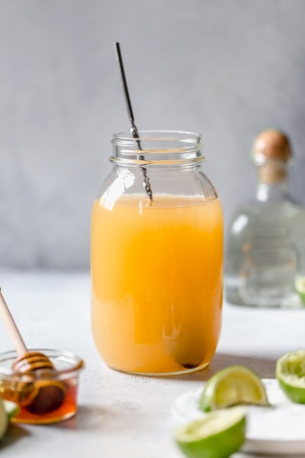 A mason jar filled with Real Food Margarita mixture