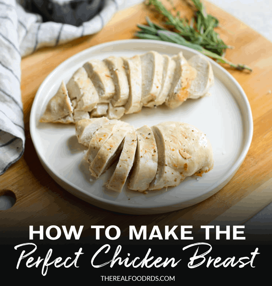 An image of the Perfect Chicken Breast with text overlay