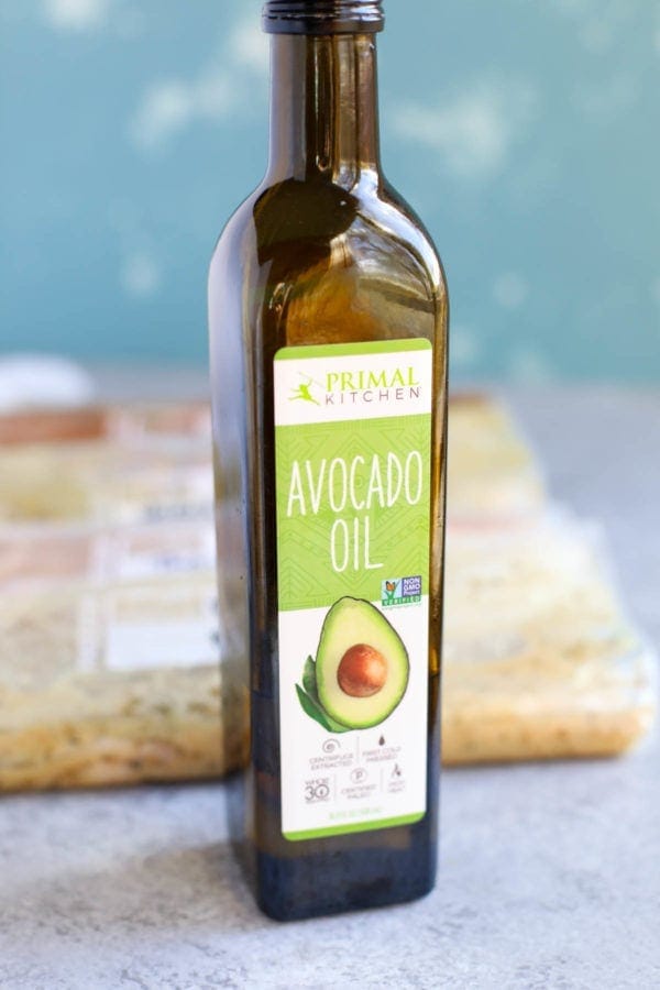 Bottle of Primal Kitchen Avocado Oil used for the 5 Easy Pork Marinades.