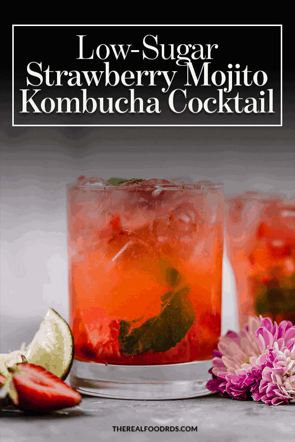 Pin image for Low-Sugar Strawberry Mojito Kombucha Cocktail