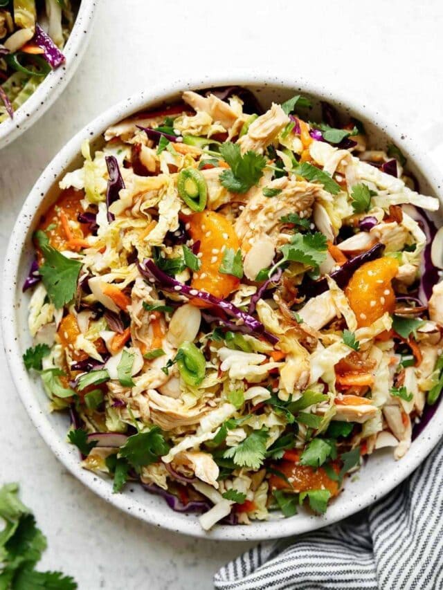 A large bowl filled with easy Chinese-inspired Chicken Salad.