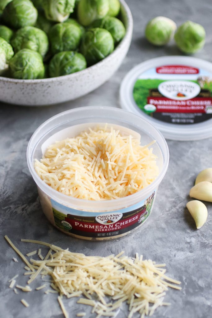 a container of shredded parmesan cheese