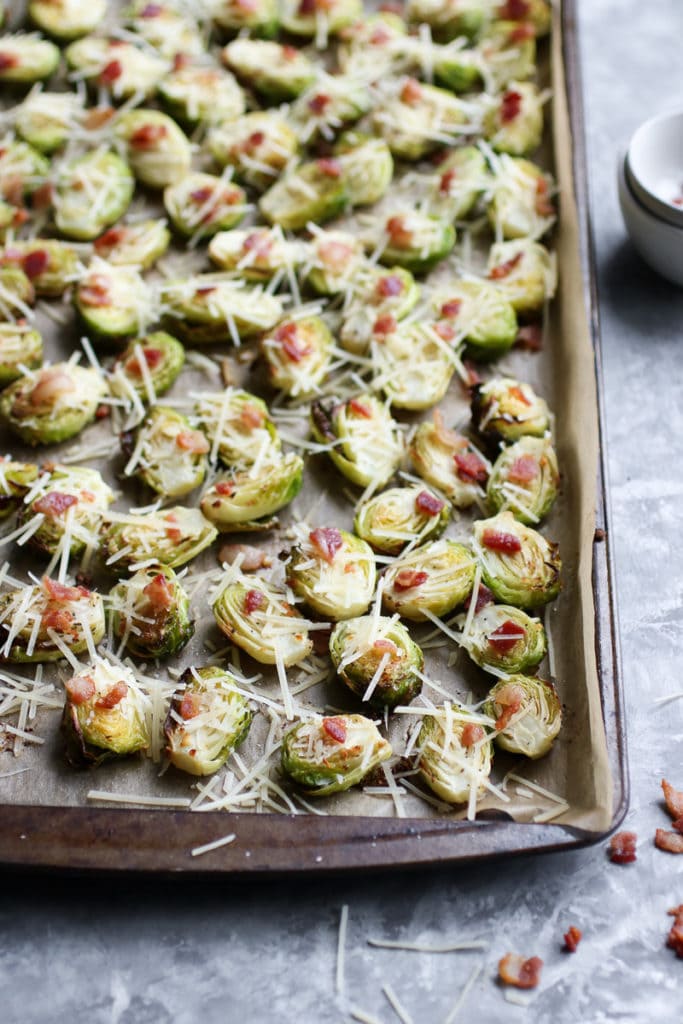 Parmesan Roasted Brussels Sprouts with Bacon