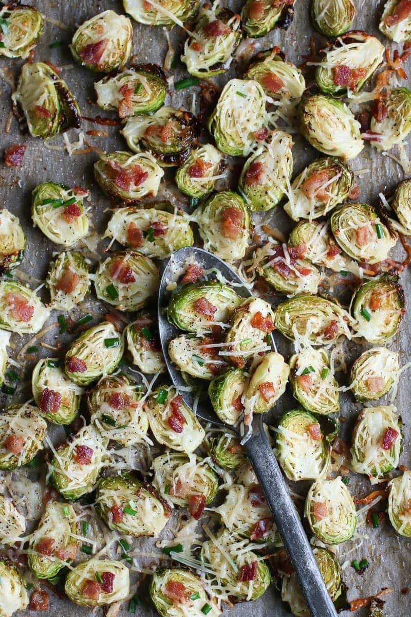 Parmesan Roasted Brussels Sprouts with Bacon