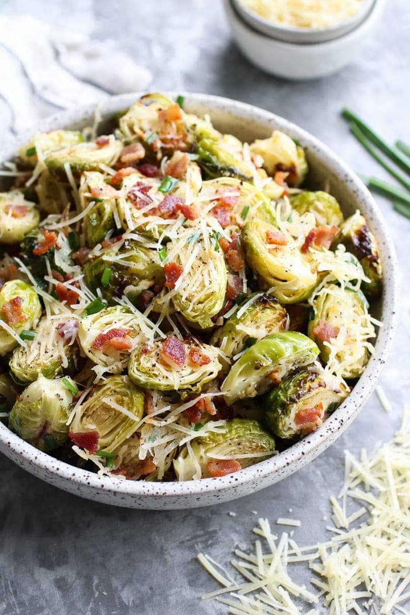 Parmesan Roasted Brussels Sprouts with Bacon