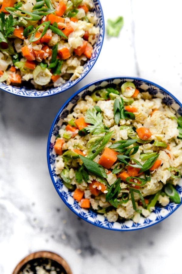 2 bowls of Sheet Pan Cauliflower Fried Rice