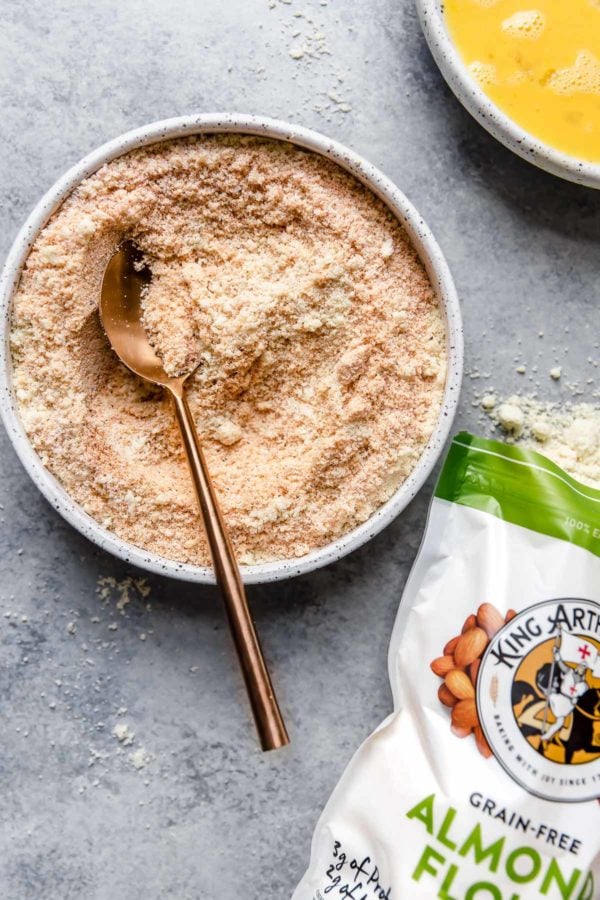 Overhead view of a plate filled with almond flour