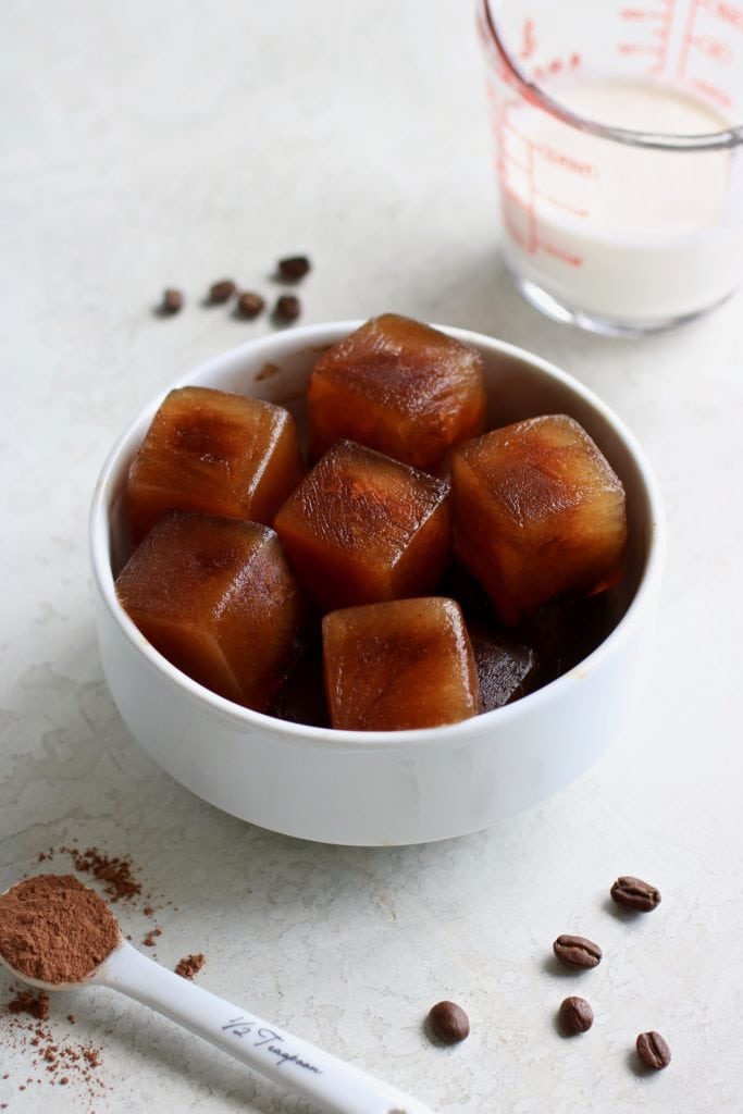 Coffee Ice Cubes in a white bowl