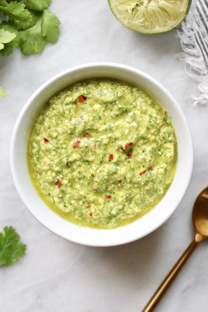 Photo of Avocado Green Sauce in a white bowl