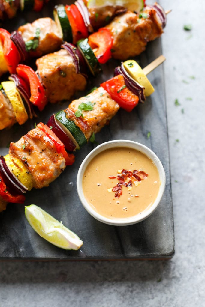 Grilled Pork Kebabs with Peanut Sauce