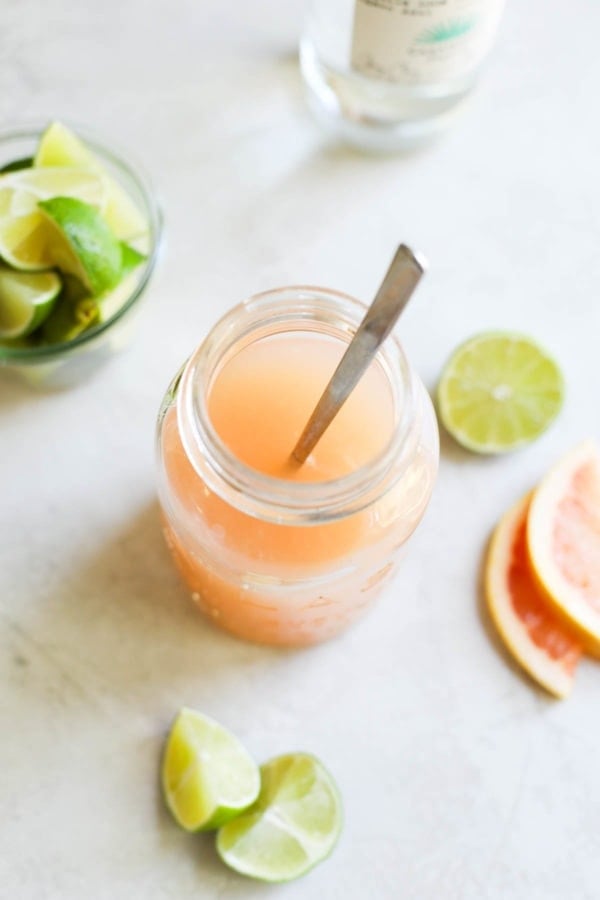 Overhead view of a Low-Sugar Paloma in a mason jar