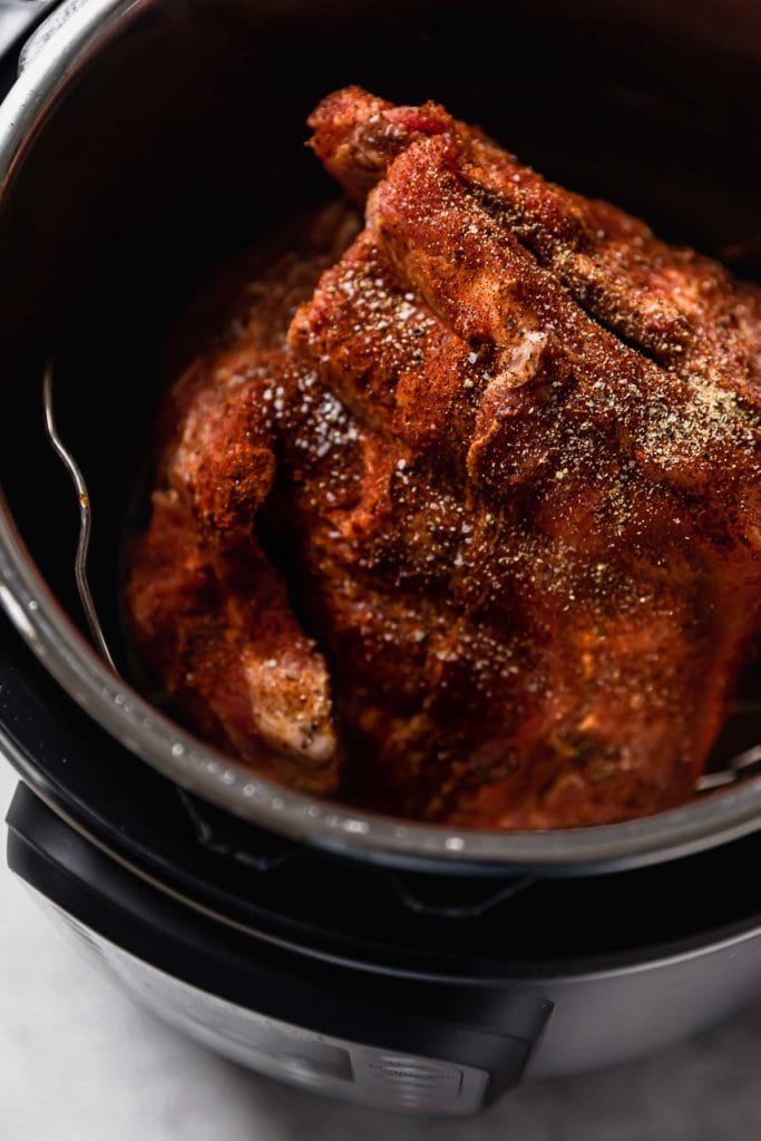 Overhead view of Baby Back Ribs in an instant pot