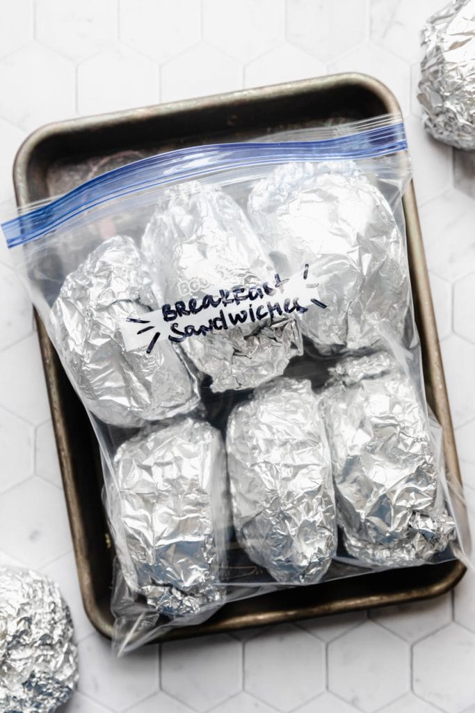 A ziplock bag filled with Make-Ahead Freezer Breakfast Sandwiches