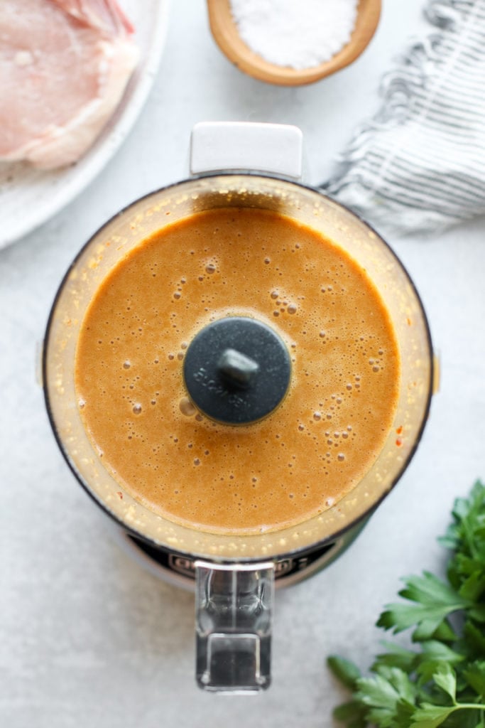 Pork chop marinade freshly blended in a food processor