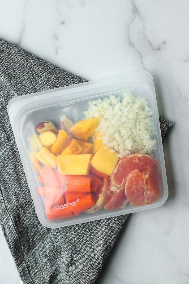 Ingredients for fresh orange smoothie bag in a resusable bag