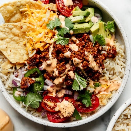 Easy Beef Taco Bowl with Salsa Ranch