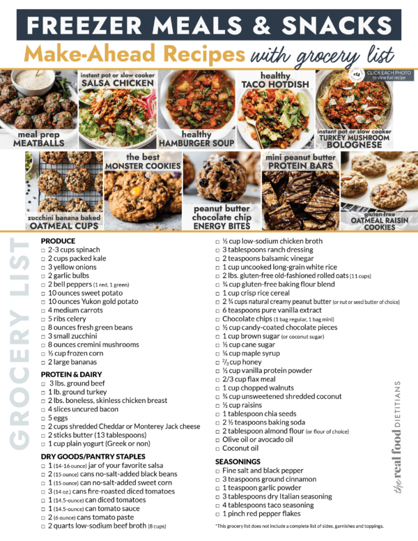 photo of a pdf for new mom freezer meals and snacks